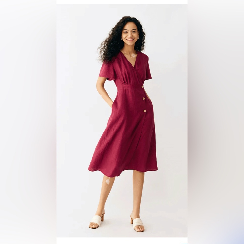 NWT Grae Cove Red Safiya 100% Linen Dress XS $118